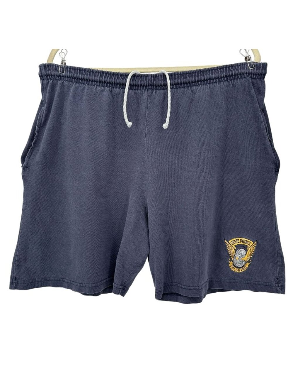 Vintage Cotton Deluxe Mens XL Shorts State Patrol Colorado Navy Blue Sweatshorts